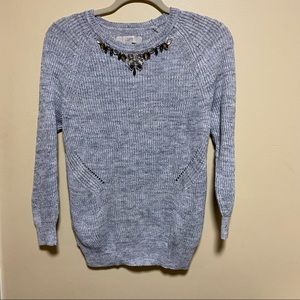 Loft Ann Taylor Gray knit embellished sweater M